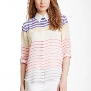 Vince Camuto Women's Striped Button Down Shirt - Purple, Yellow, Pink, Gray